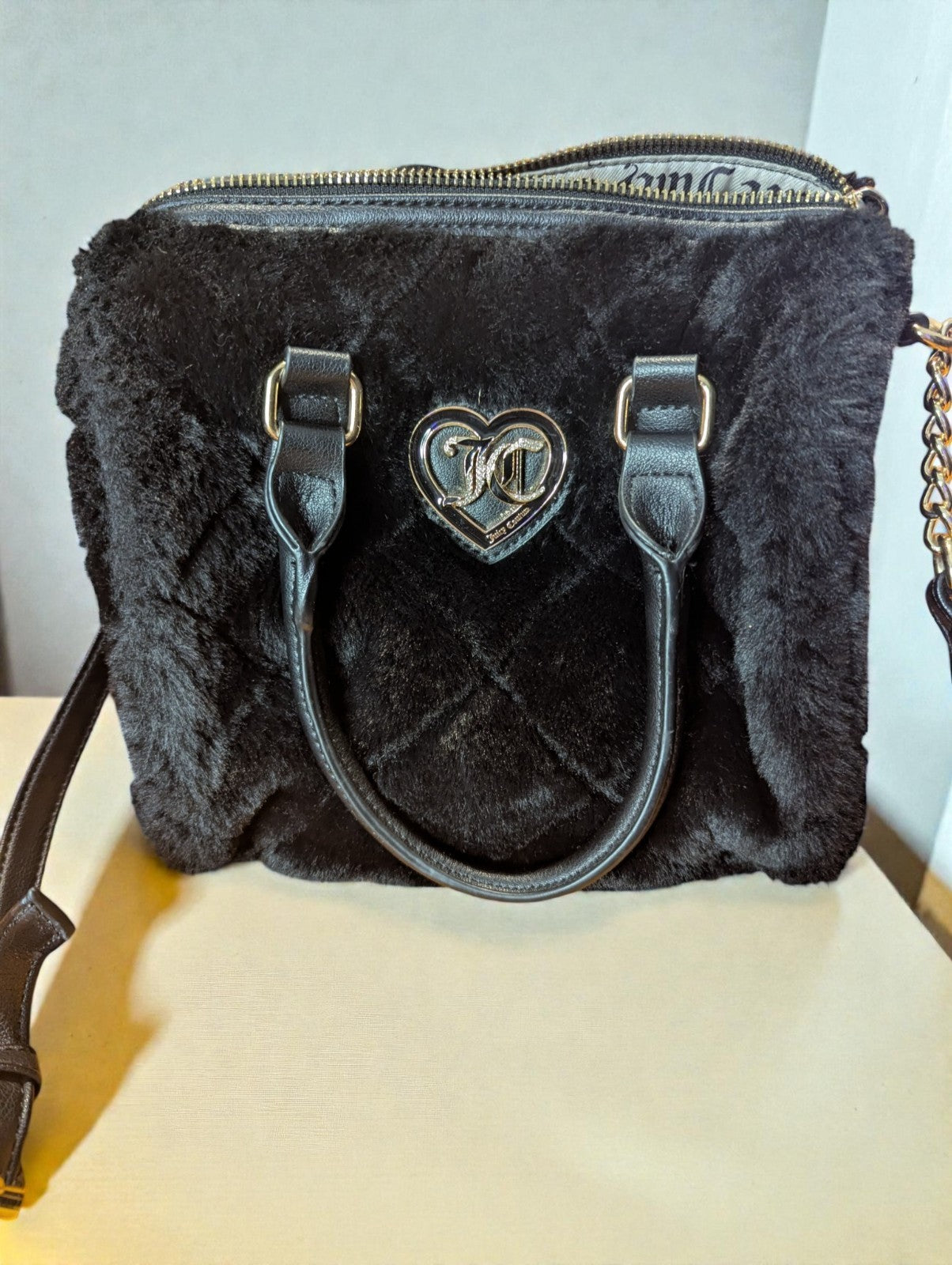 Juicy Couture Let's Get Cozy Plush Satchel Purse, Black