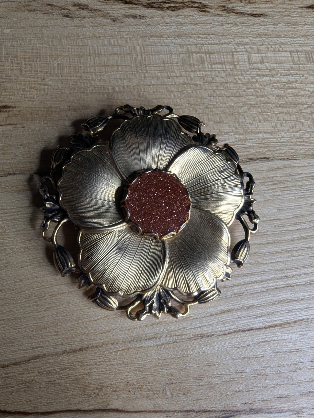 Vintage Gold Vermeil Shimmering Stone Floral Brooch