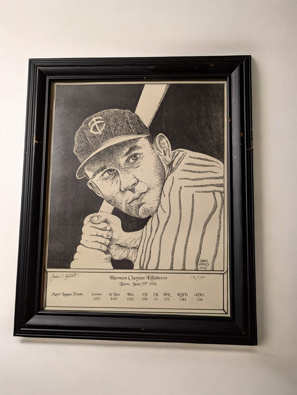 Harmon Killebrew Limited Edition Print #78/500 by James Zotalis, Signed Artist