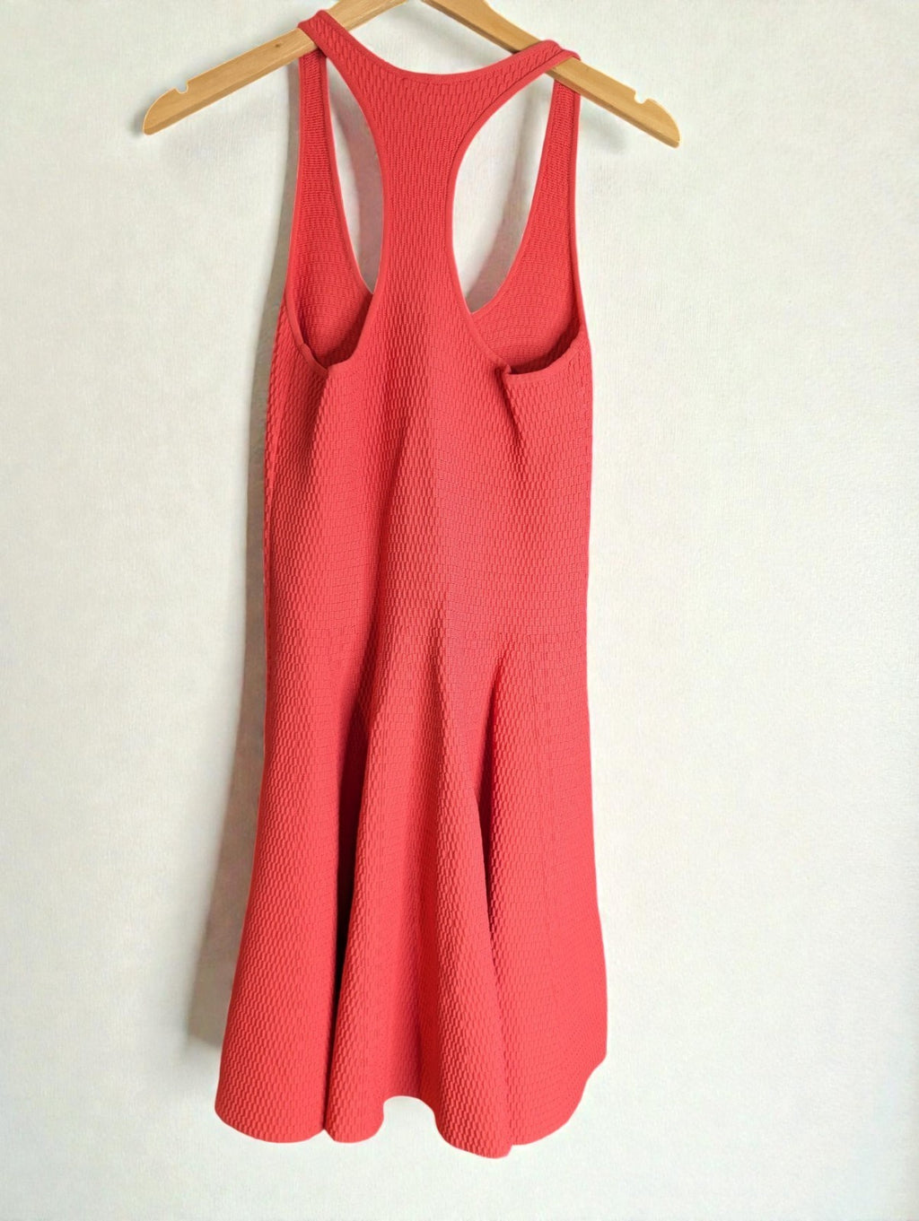 Emporio Armani Red Coral Stretch Knit Racer Back Flare Mini Dress, 40