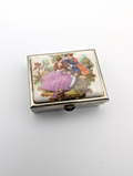 Vintage Porcelain Pill Box Trinket Box French Romance, 1.5"x1.25"