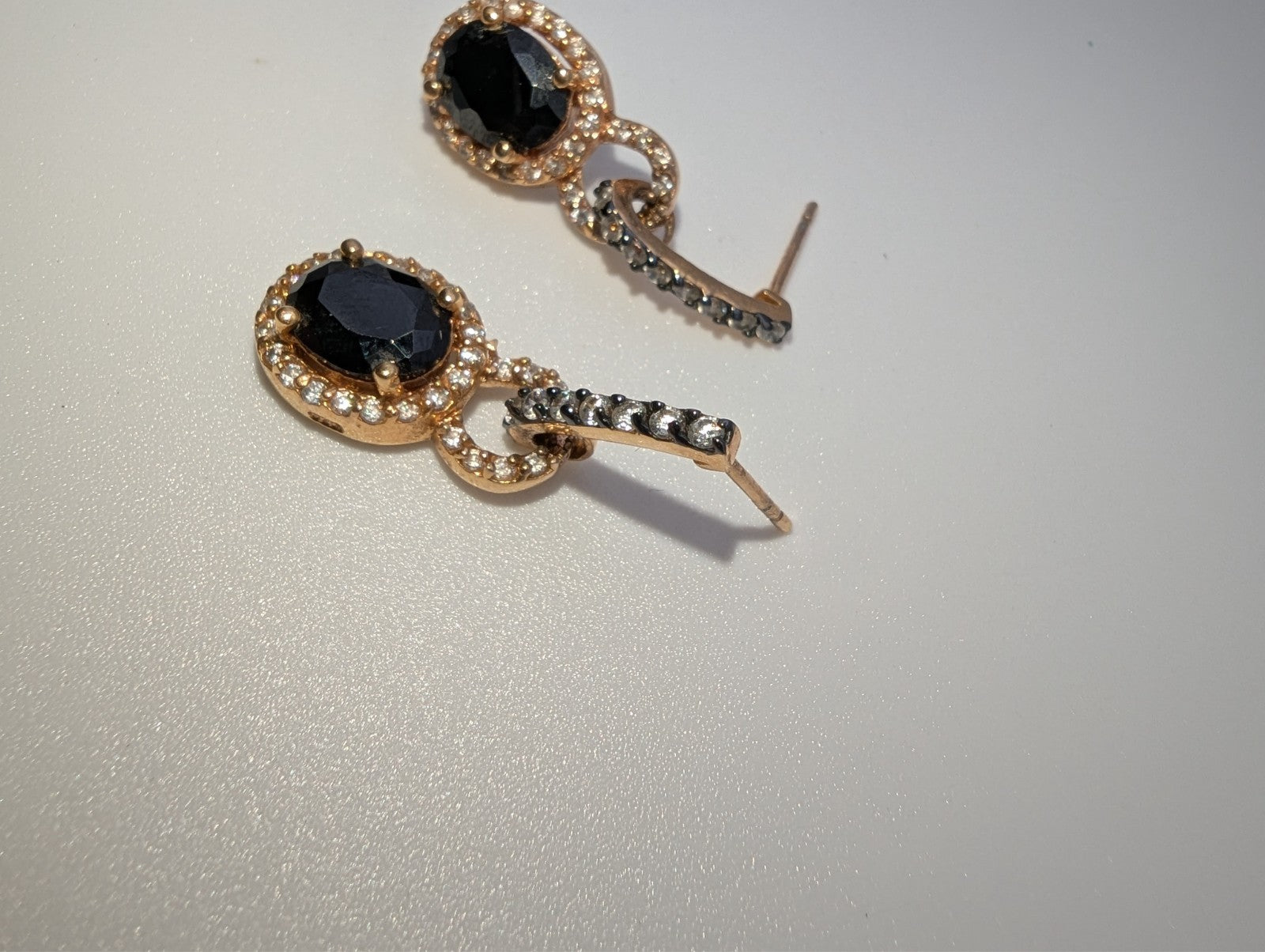 Black Onyx and Genuine Diamond Rose Gold Plated 925 Drop Earrings