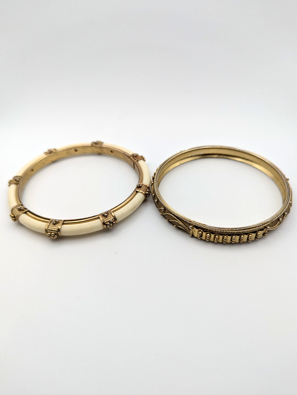 Pair of 2 Vintage Gold-Tone Bangle Bracelets, 9"
