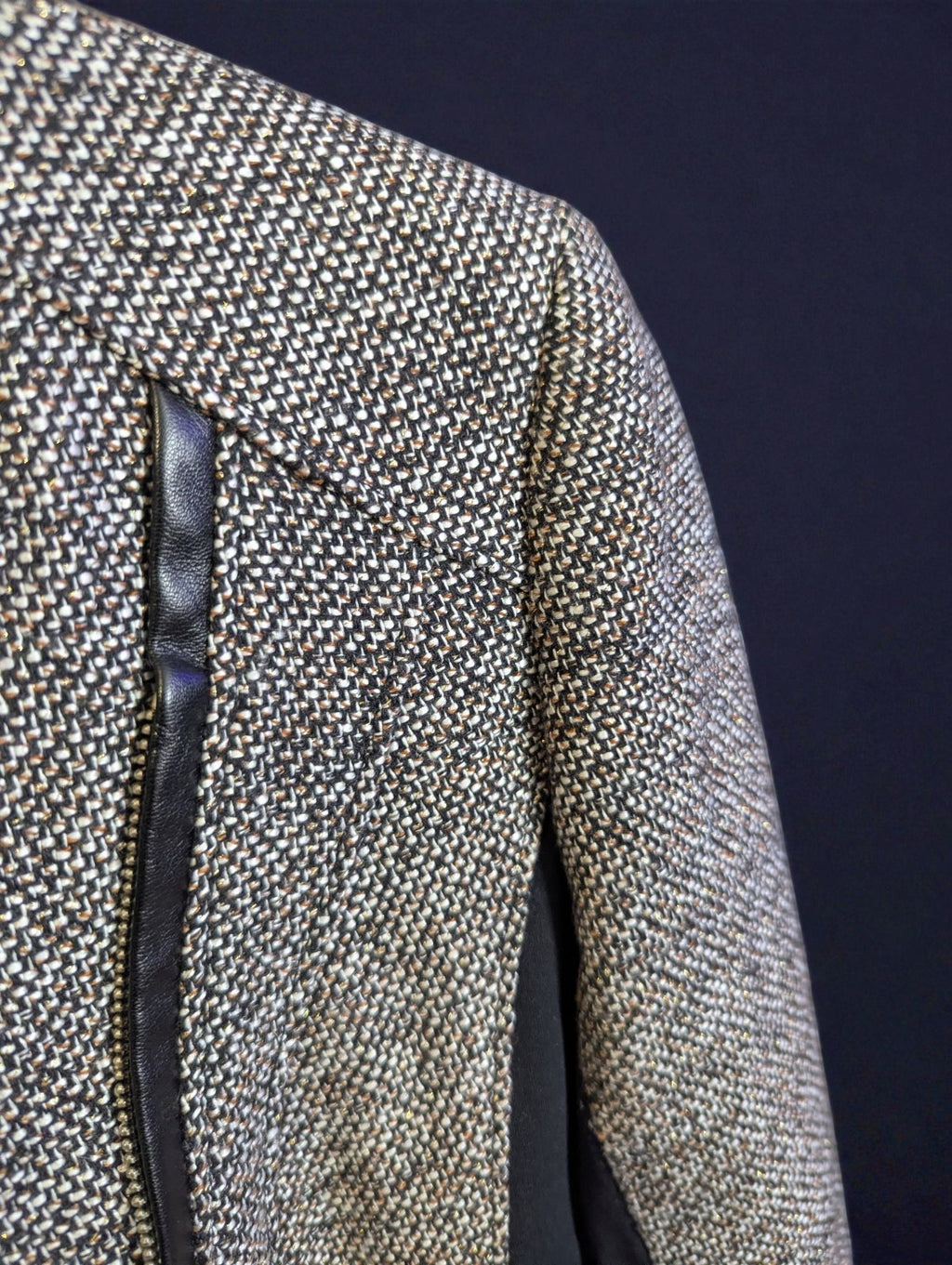 White House Black Market Tweed Moto Jacket with Faux-Leather Trim, Size 00