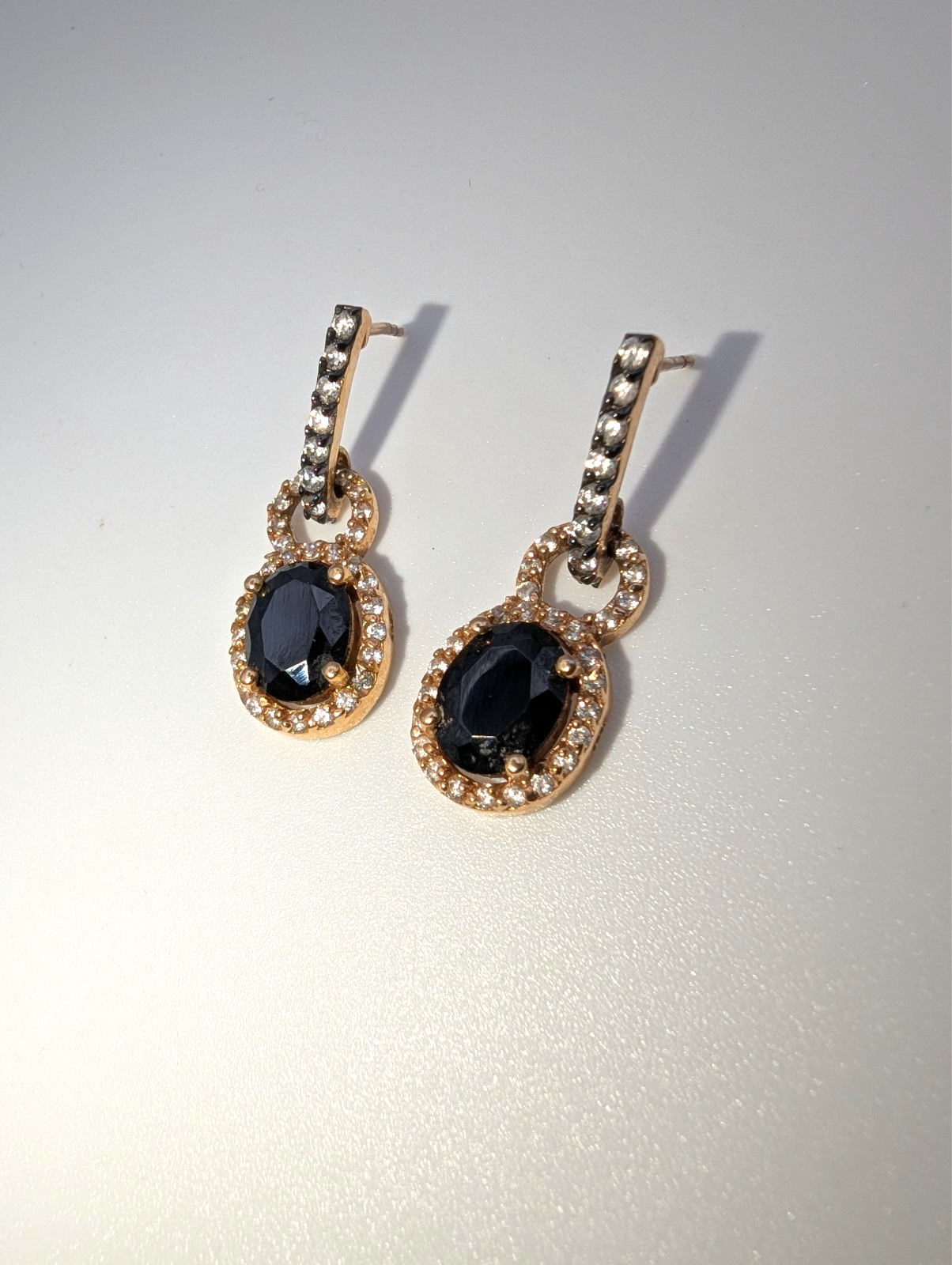 Black Onyx and Genuine Diamond Rose Gold Plated 925 Drop Earrings