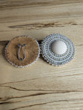 Handcrafted White Beaded Stud Earrings Seed Beads, Crystals, White Cabochon