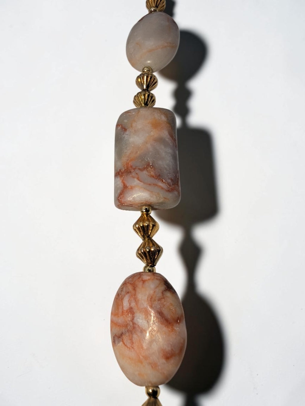 Vintage Jasper Pink and White Beaded Necklace, 18"