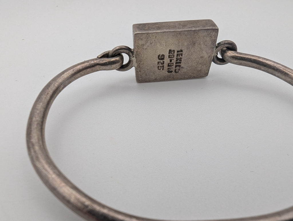 Sterling Silver Vintage Cuff Bracelet Red Stone, Stamped 925 Mexico 7"