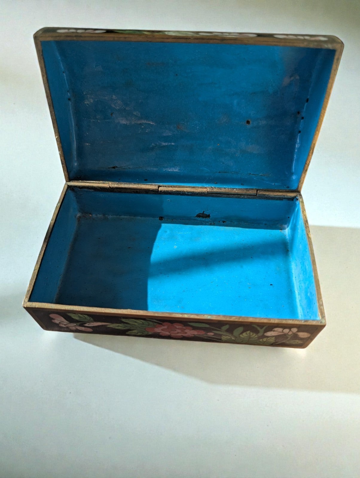 Antique Chinese Cloisonne Enamel Trinket Jewelry Box