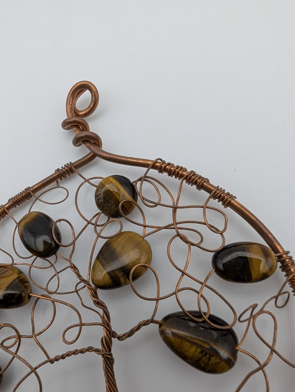 3" Tree of Life Copper Wire Pendant with Tigers Eye Accents
