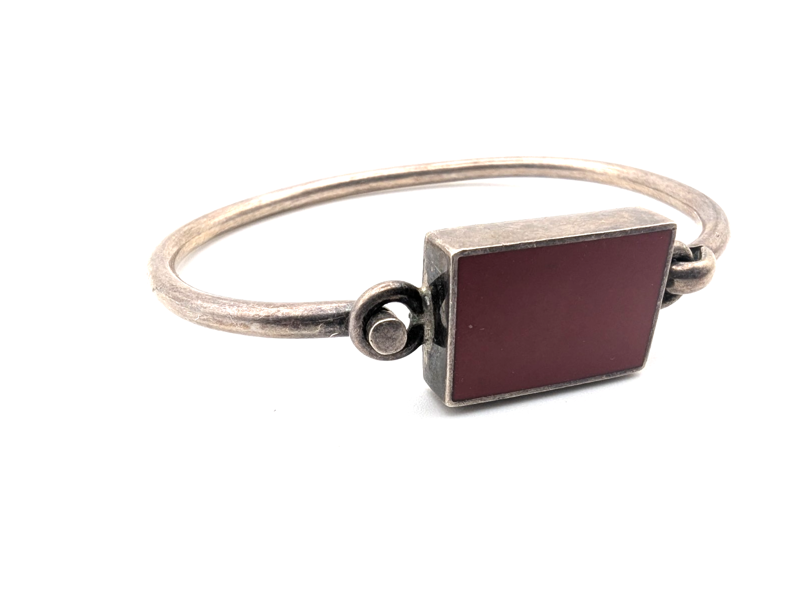 Sterling Silver Vintage Cuff Bracelet Red Stone, Stamped 925 Mexico 7"