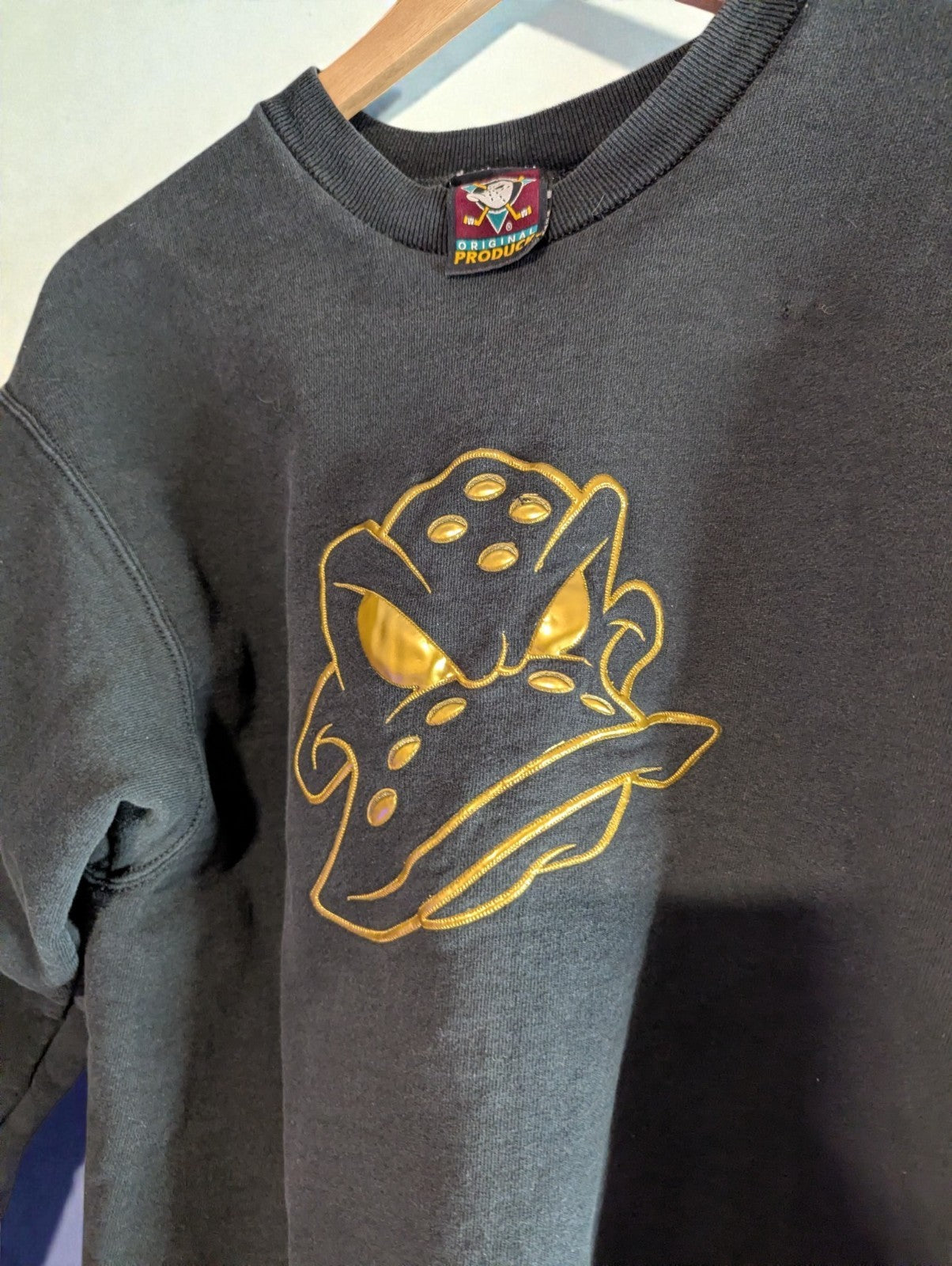 90s Black Mighty Ducks Original Produck Crewneck Sweatshirt, S/M