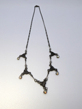 Antique Scrolled Victorian-Style Filigree Necklace Dangling Glass Gems, 16"