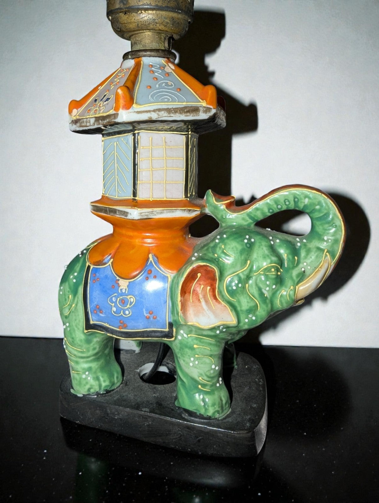 Vintage Japanese Satsuma Elephant Table Lamp, Works