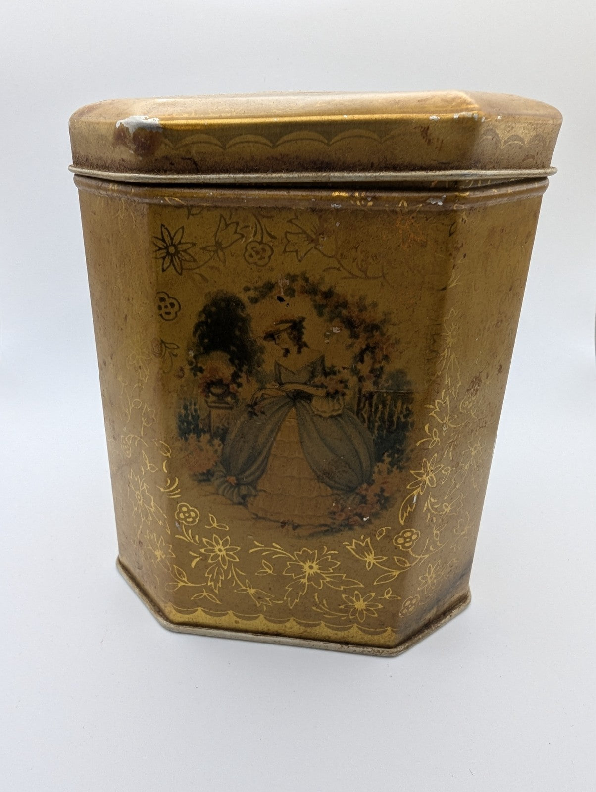 Vintage English Tea Caddy Tin, 4.5"x5"H