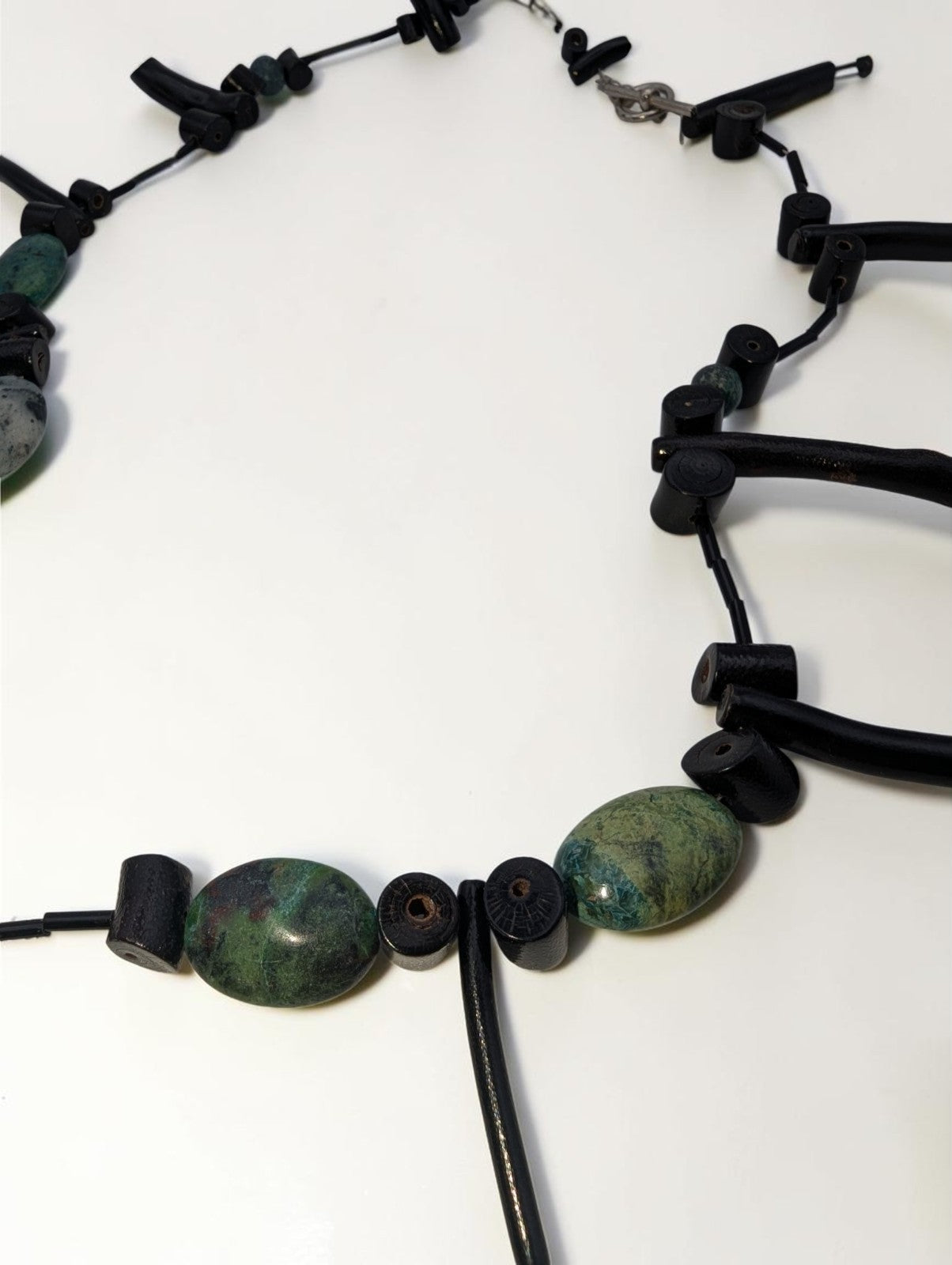Turquiose and Black Wooden Statement Beaded Necklace, 24"