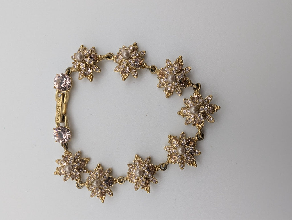 Marchesa Gold Tone Crystal and Faux Pearl Bracelet