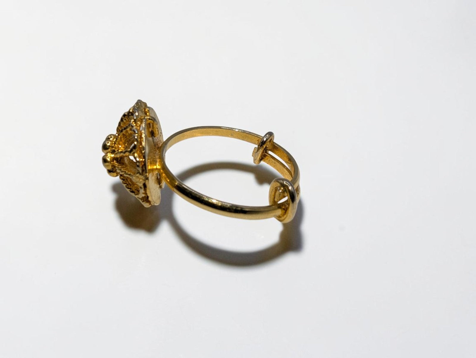 Gold Plated Indian Filigree Adjustable Ring, Comfortably Set at Size 4.5