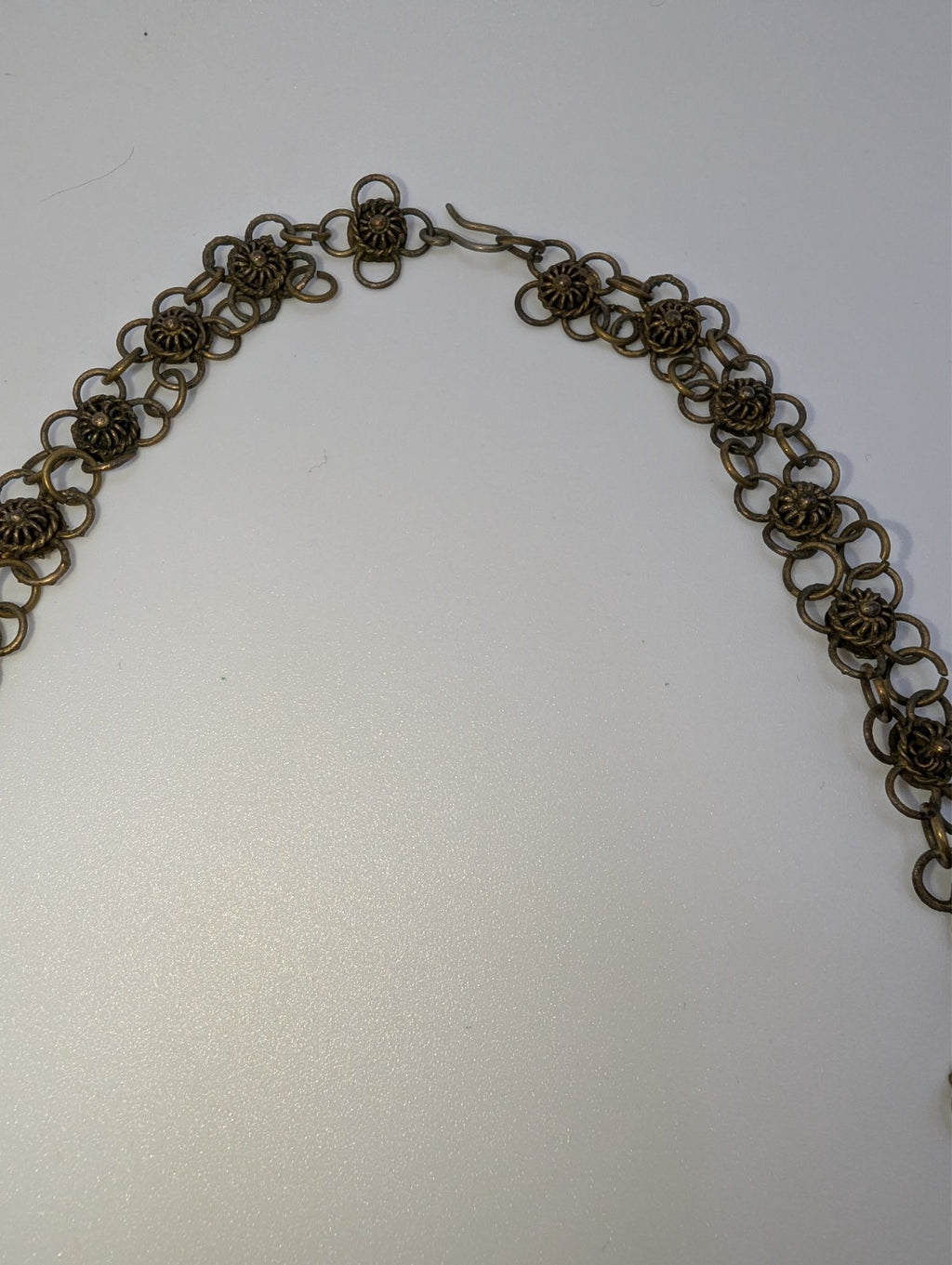 Vintage Brass Bib Boho Style Necklace, 20"