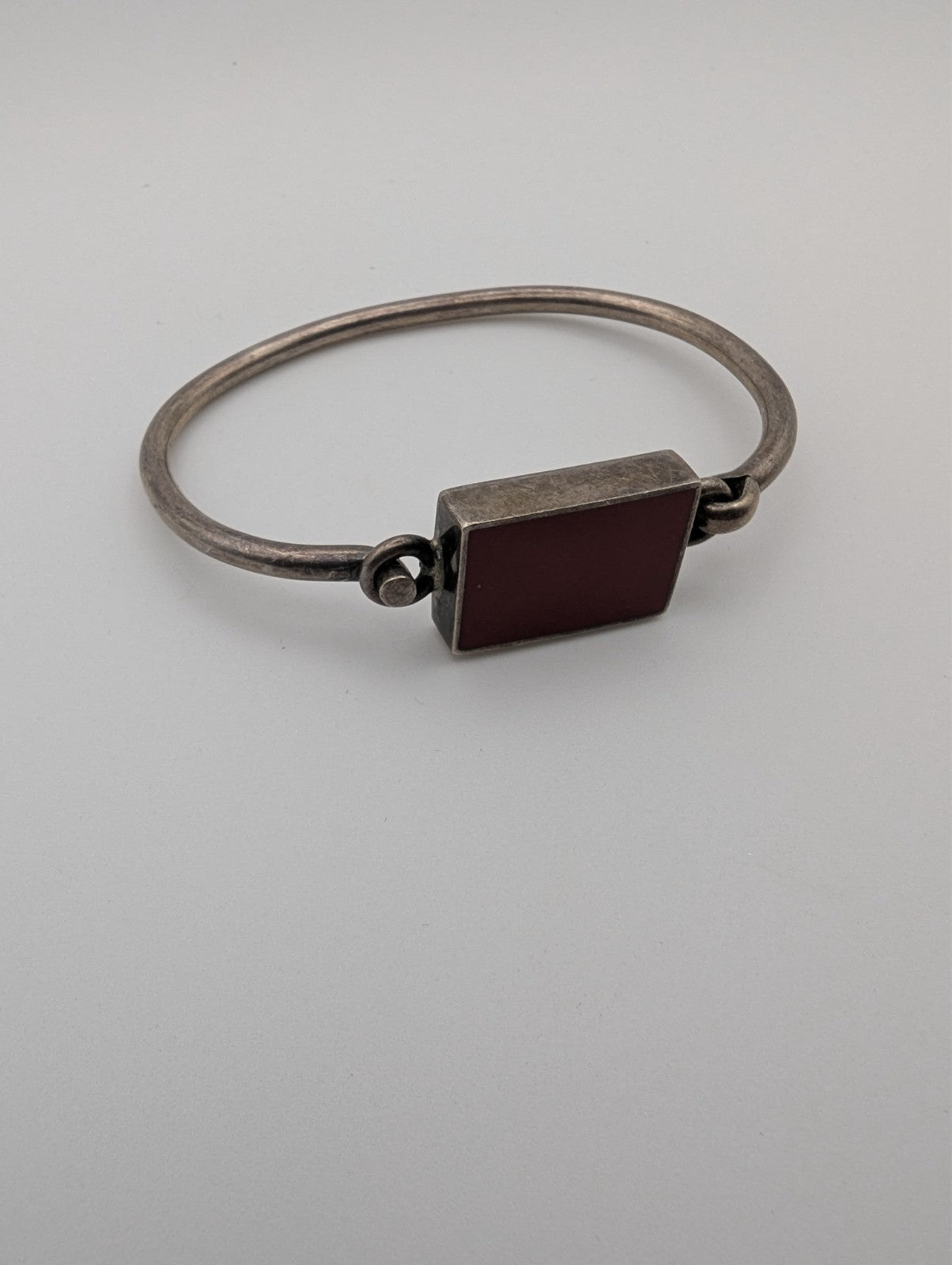 Sterling Silver Vintage Cuff Bracelet Red Stone, Stamped 925 Mexico 7"