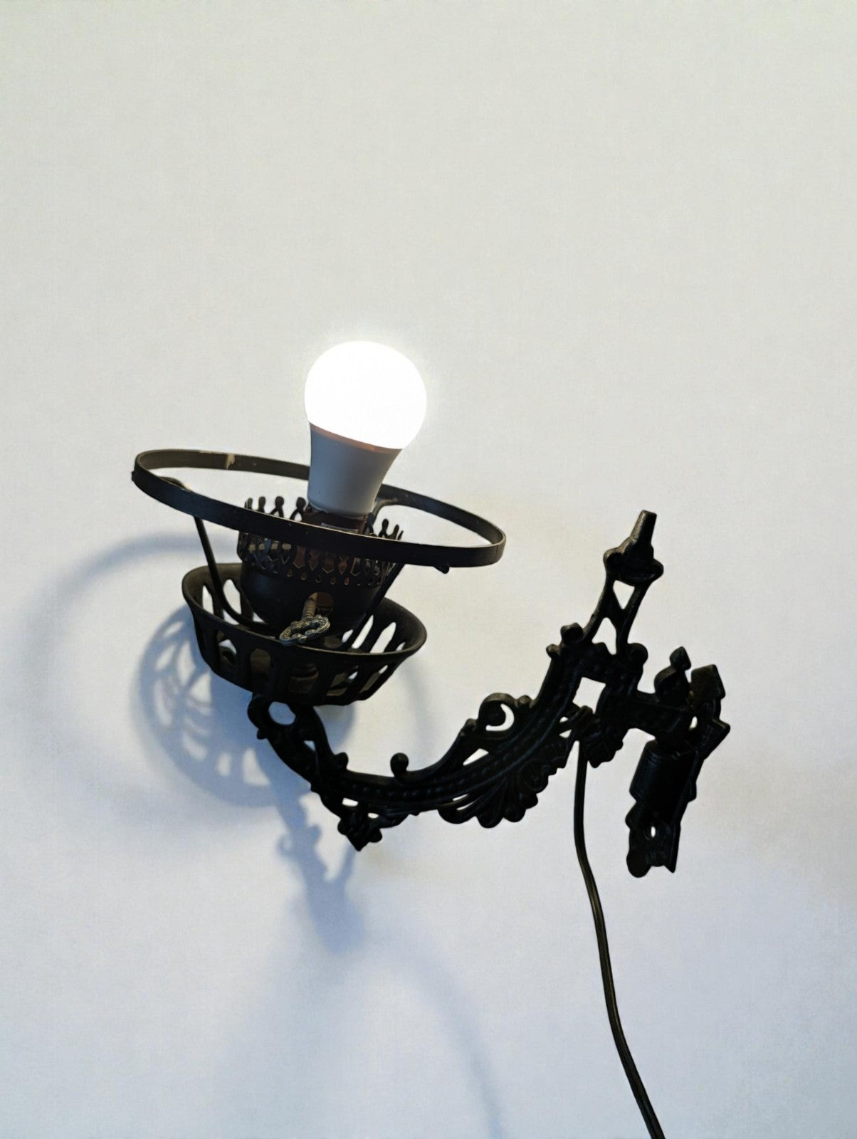 Antique Victorian Style Black Cast Iron Wall Sconce Swiveling Electric Lamp