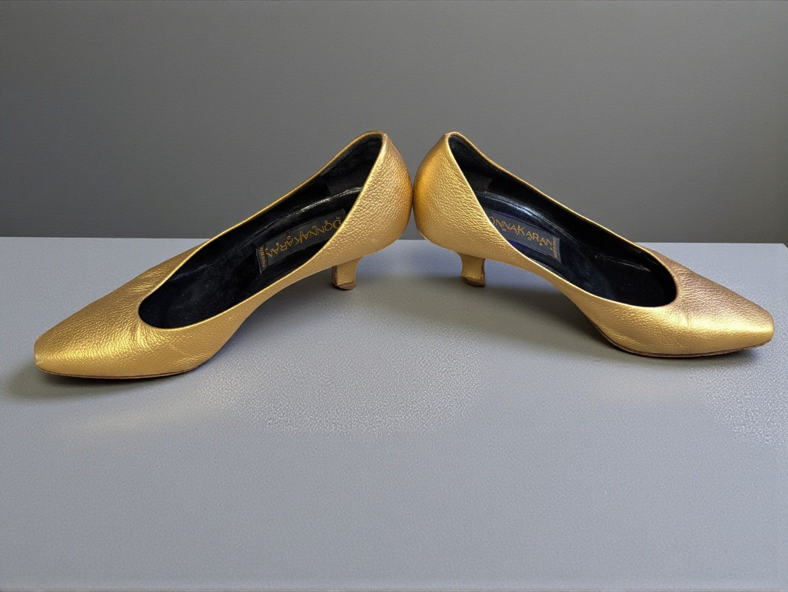 Vintage Donna Karan Leather Gold Metallic Heels, Size 5.5 Women's Pumps