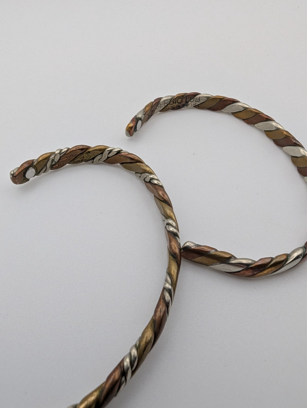 Set of 2 Sergio Lub Braided Cuff Bracelets Copper, Brass, Silver Mix Metal, 7.5"