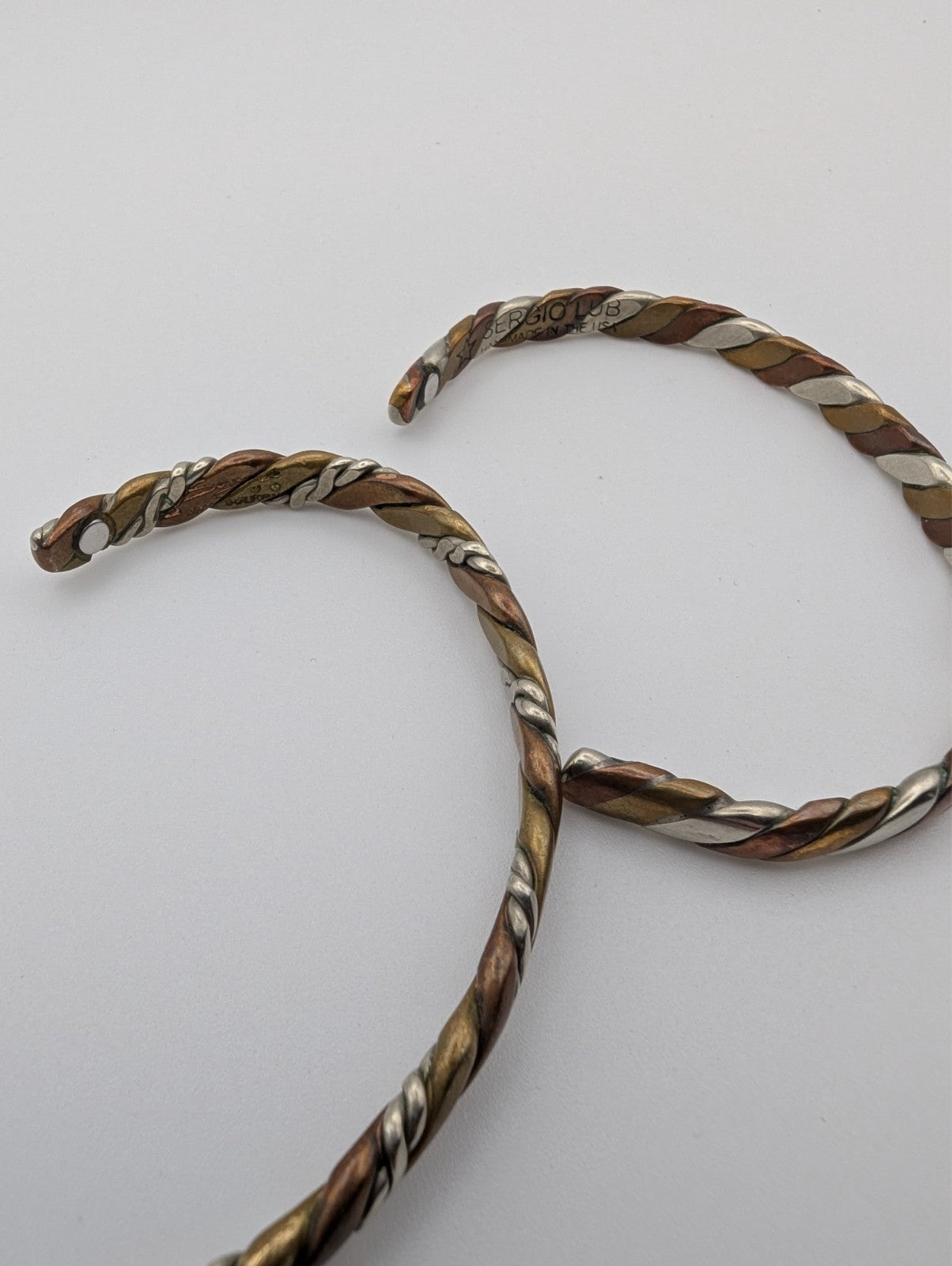 Set of 2 Sergio Lub Braided Cuff Bracelets Copper, Brass, Silver Mix Metal, 7.5"