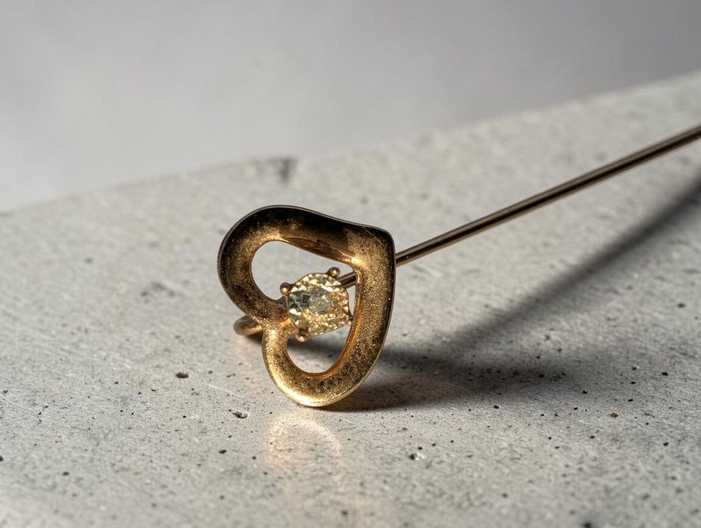 Unmarked Gold Genuine Old Mine Diamond Center Heart Pin