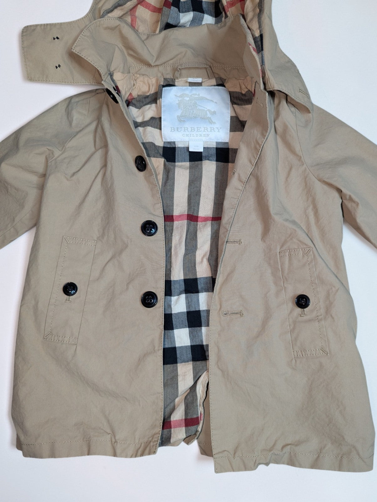 Burberry Kids' Trench Coat, Detatchable Hood, Iconic Nova Check Lining, 18 Month