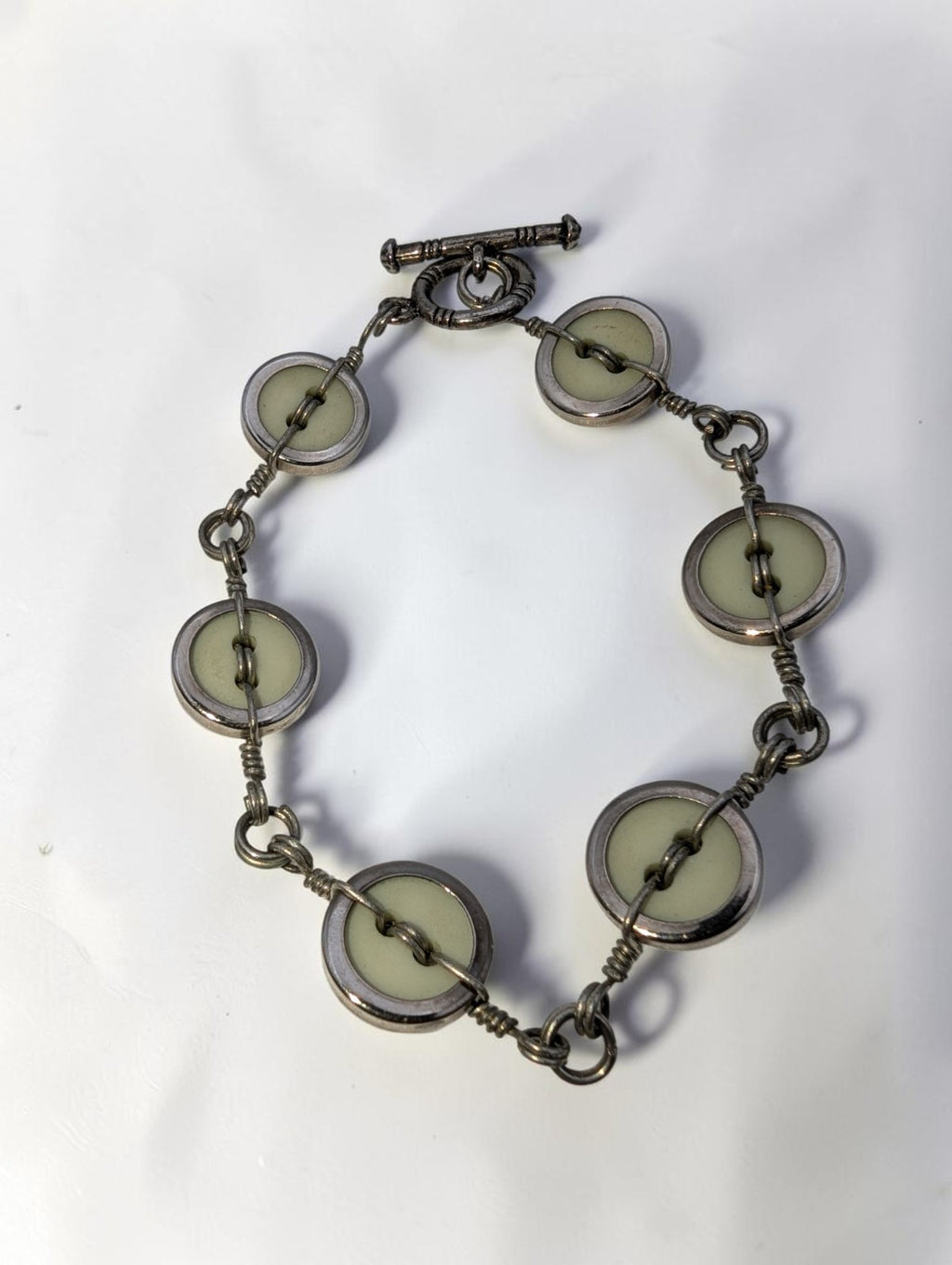 Vintage Silver Tone Button Bracelet, 7"