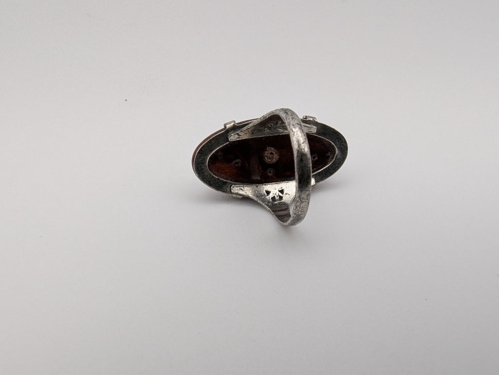 Vintage Sterling Silver Teak Wood Ring, Size 4.5
