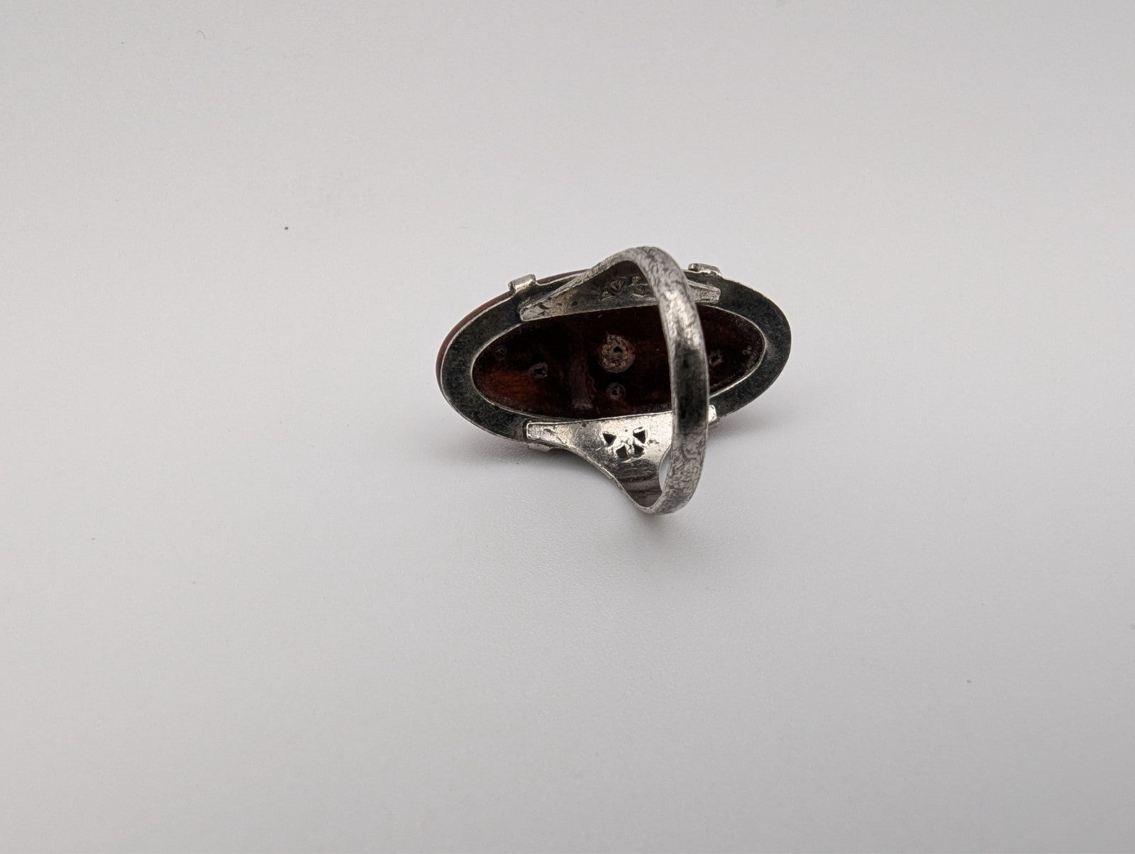 Vintage Sterling Silver Teak Wood Ring, Size 4.5