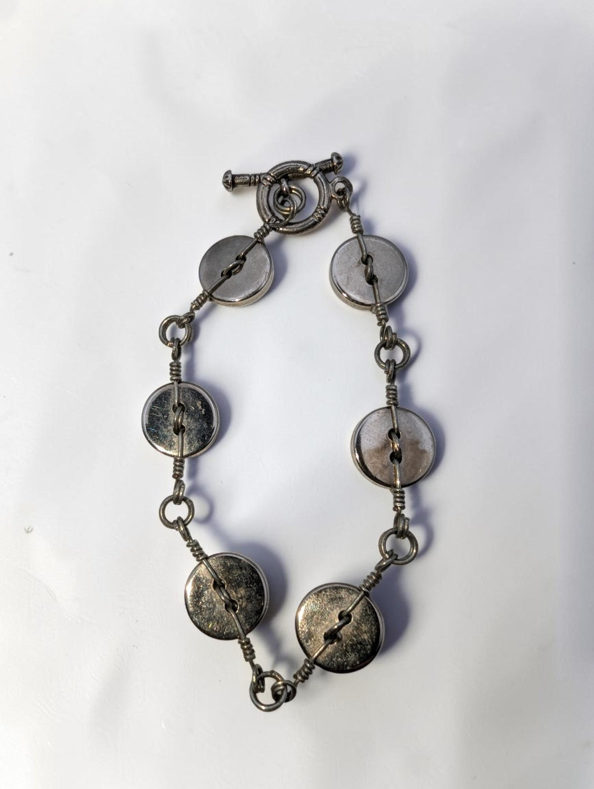 Vintage Silver Tone Button Bracelet, 7"