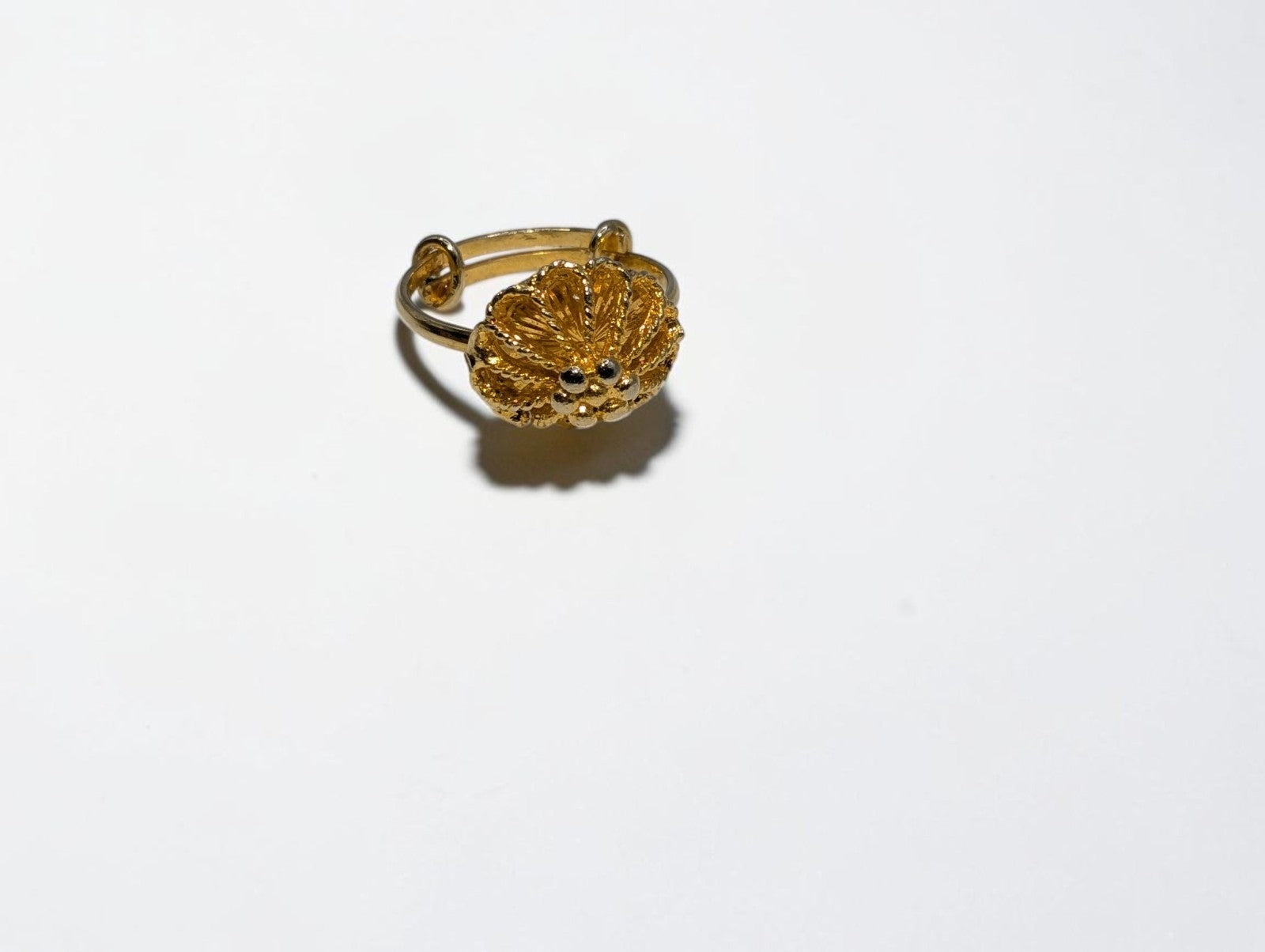 Gold Plated Indian Filigree Adjustable Ring, Comfortably Set at Size 4.5