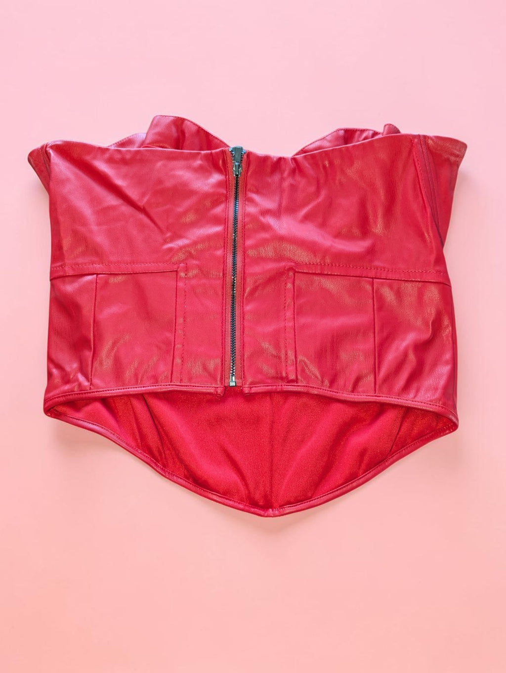 Fashion Nova Faux Leather Corset Top Set of 2, Black and Red, Size XL