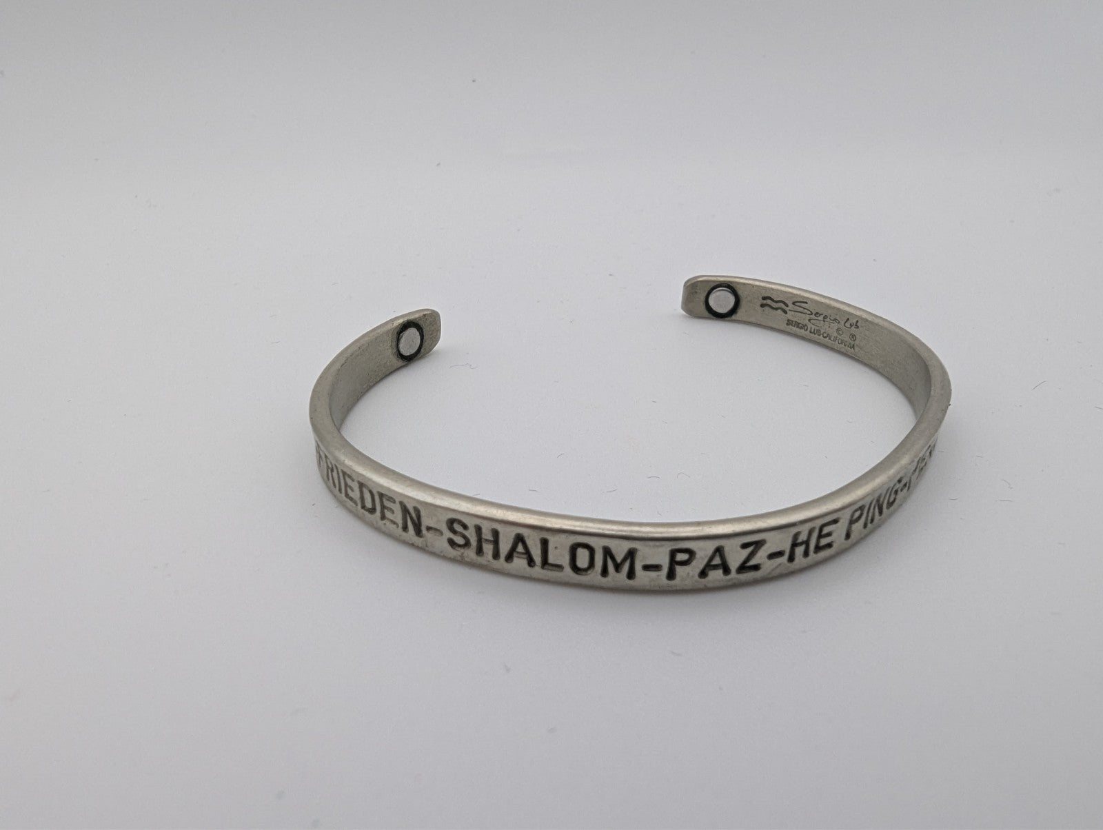Sergio Lub Peace Silver Magnetic Bracelet, German Silver 7"
