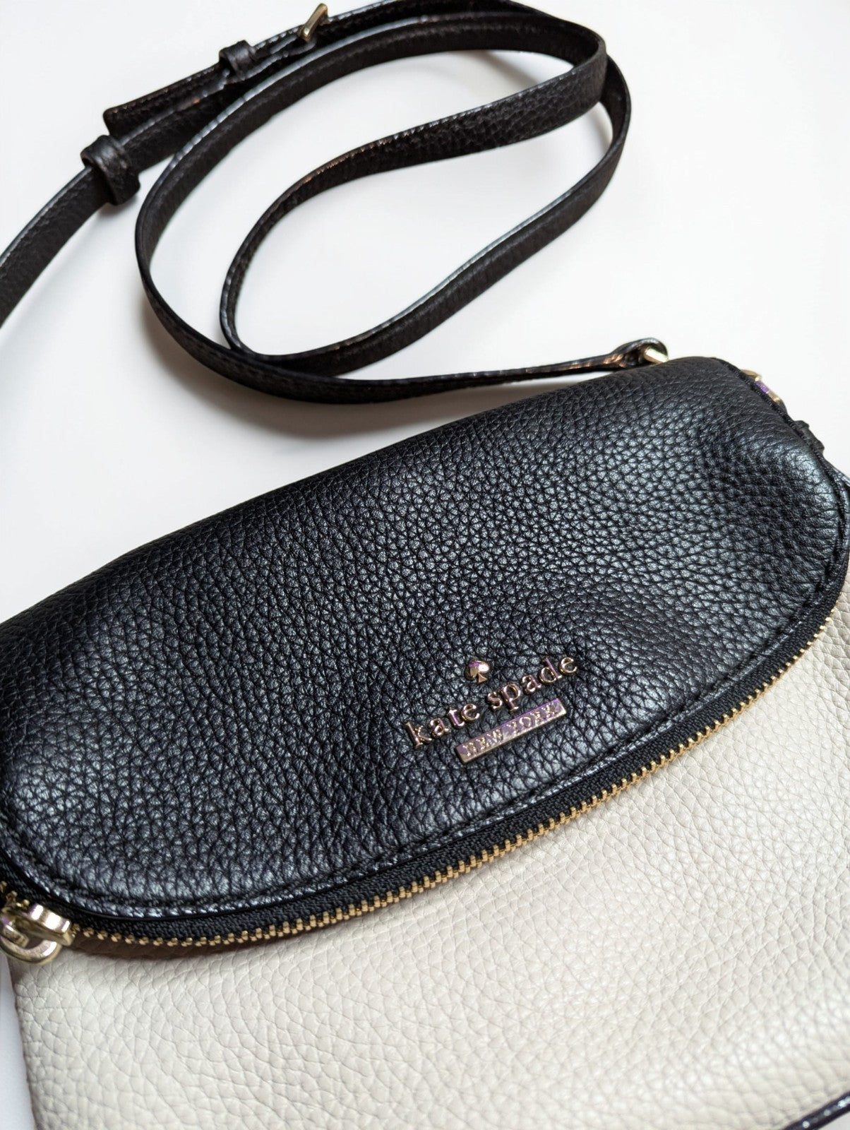 Kate Spade New York Jackson Street Harlyn Leather Crossbody Bag, Beige and Black