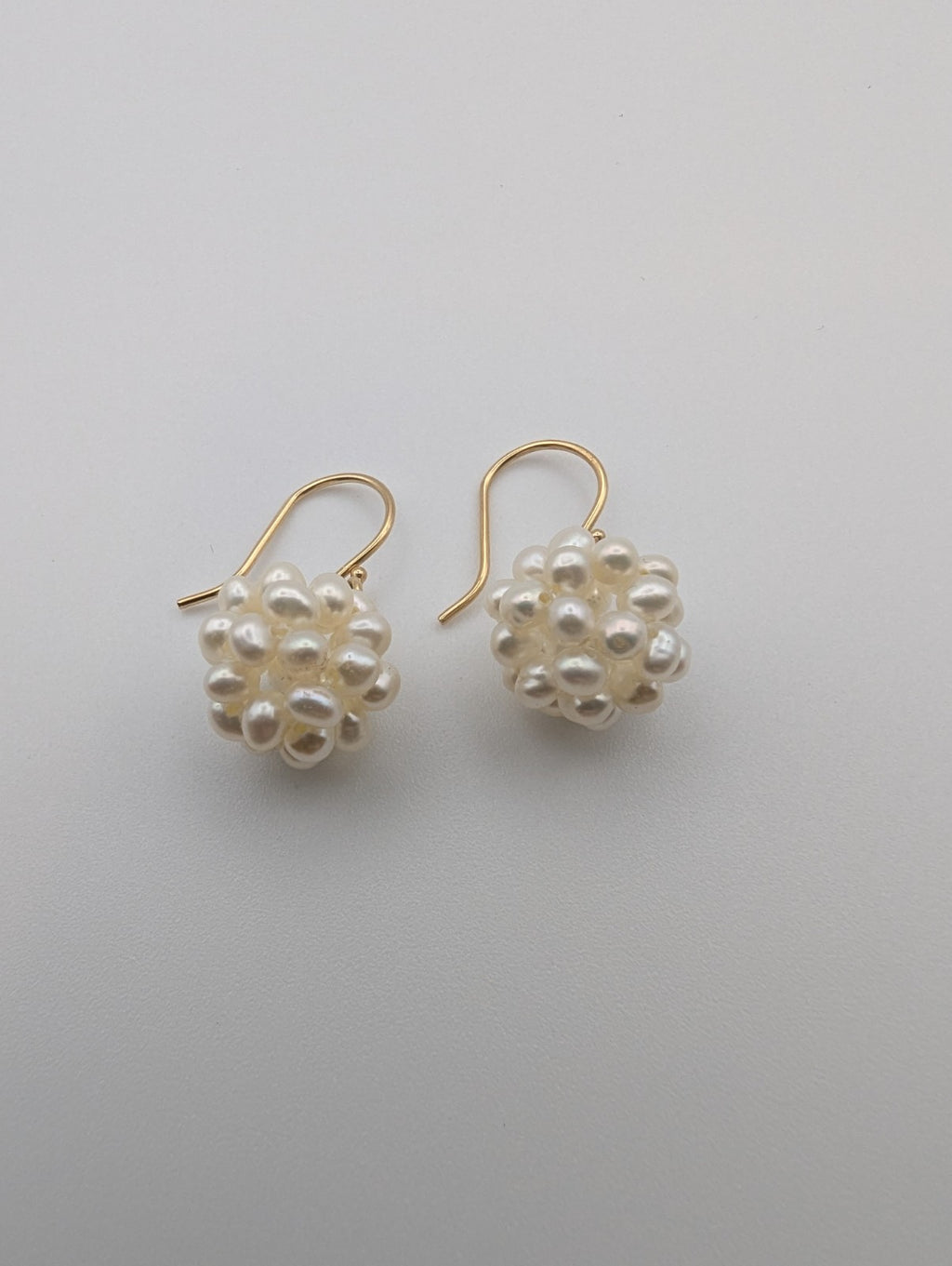 14K yellow gold white pearl cluster dangle earrings
