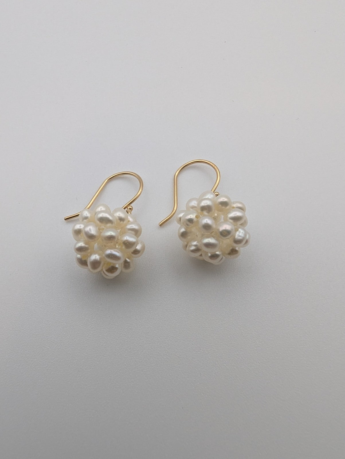 14K yellow gold white pearl cluster dangle earrings