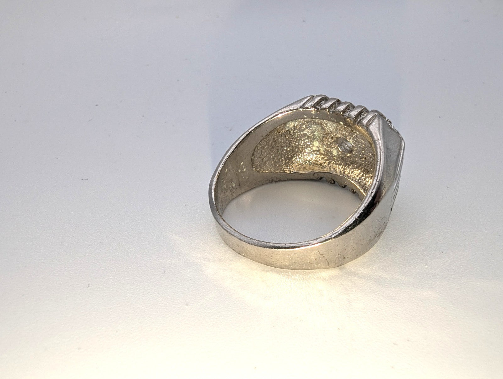 Vintage Mid-Century Ribbed18kt HGE White Gold CZ Men's Ring, Size 13