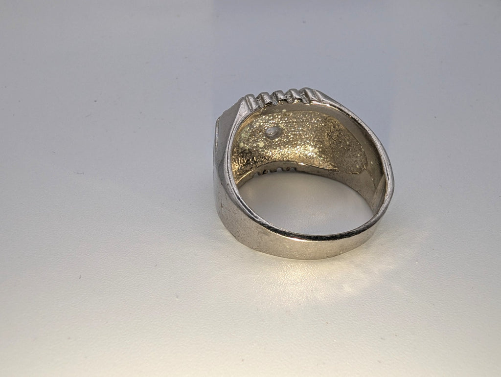 Vintage Mid-Century Ribbed18kt HGE White Gold CZ Men's Ring, Size 13