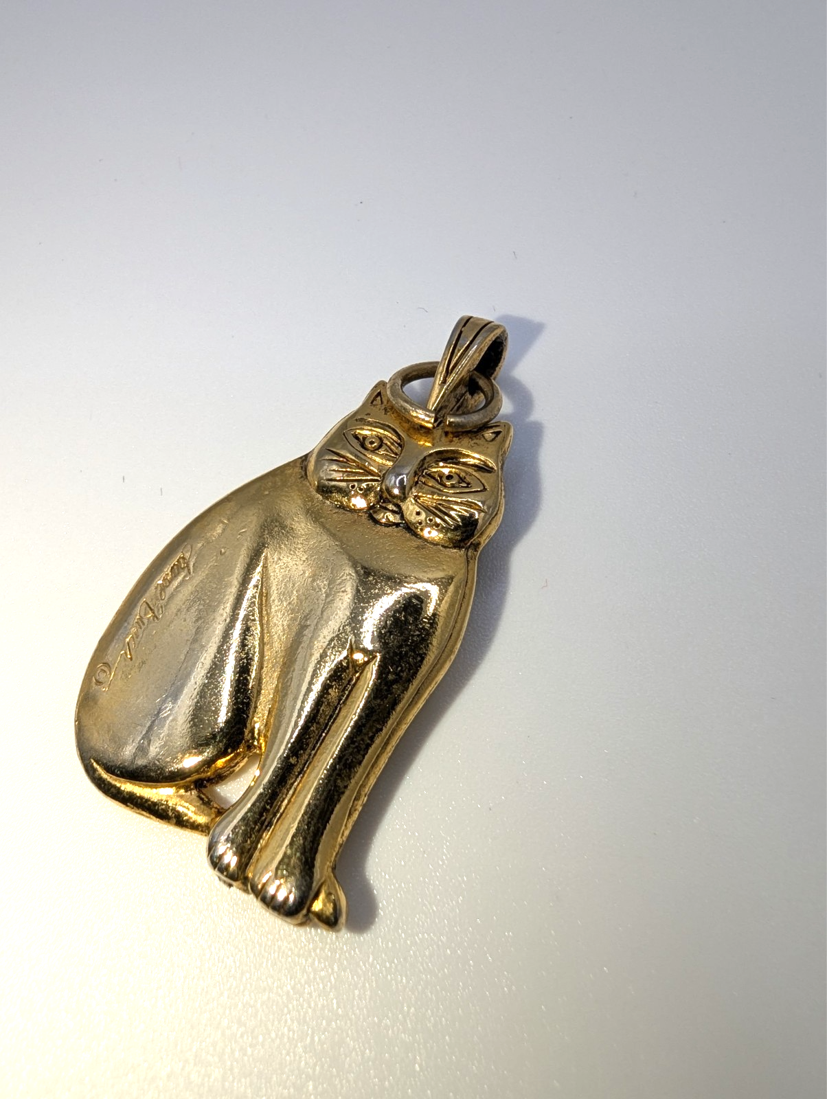 Vintage Laurel Burch "Fat Cat" Pendant, Gold-Tone 1.5"