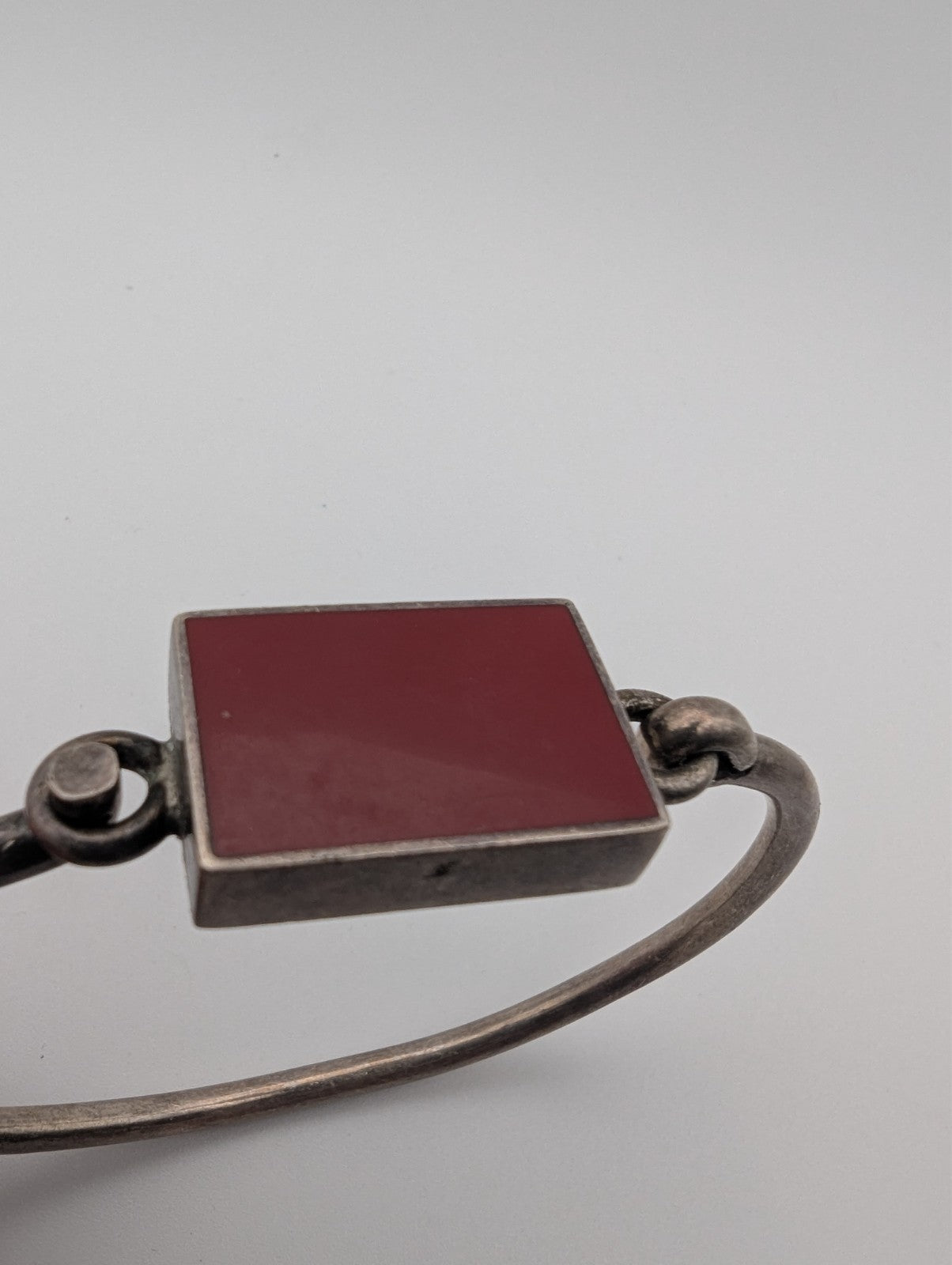 Sterling Silver Vintage Cuff Bracelet Red Stone, Stamped 925 Mexico 7"