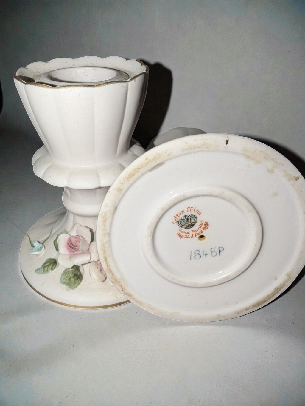 Vintage Lefton China Collection 3D Rose Design-Candle Holders, Vase, Hand