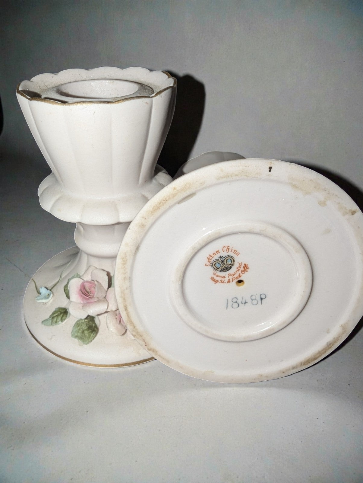 Vintage Lefton China Collection 3D Rose Design-Candle Holders, Vase, Hand