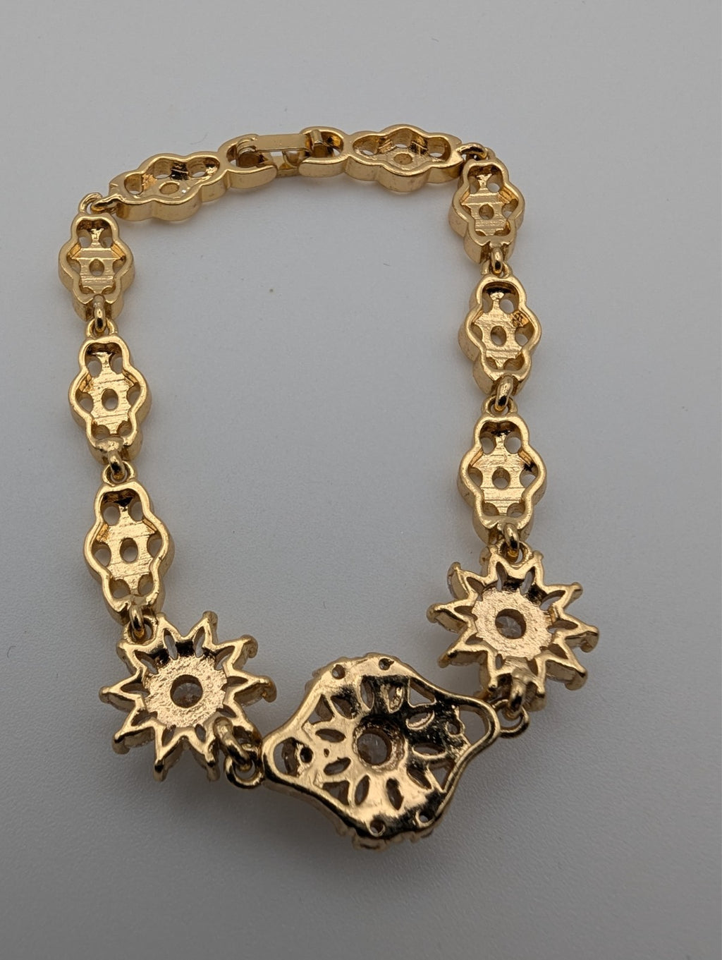 High Quality CZ Flower Gold Plated Bracelet, 7"