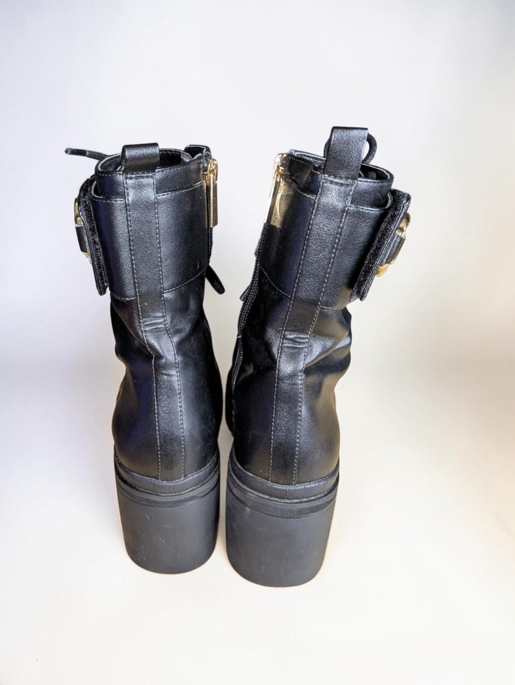Michael Kors Leather Rory Lug Sole Combat Boot Black, Size 8