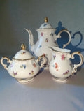 Vintage 22K Gold Bayreuth Gloria Fine Porcelain Coffee Set-Pot, Sugar, Creamer