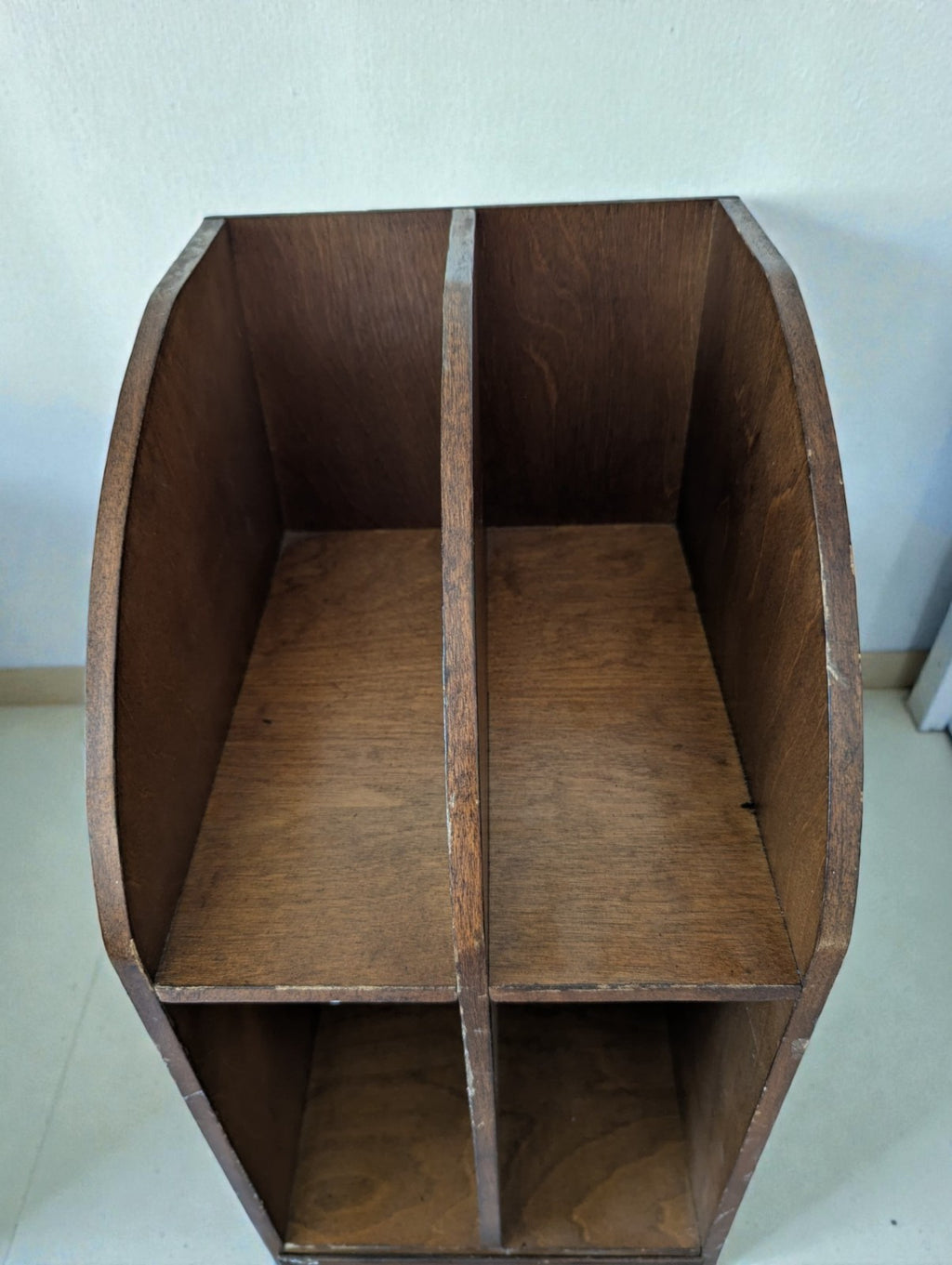 Vintage Wood Desktop Library Organizer, Drawer with Brass Handle